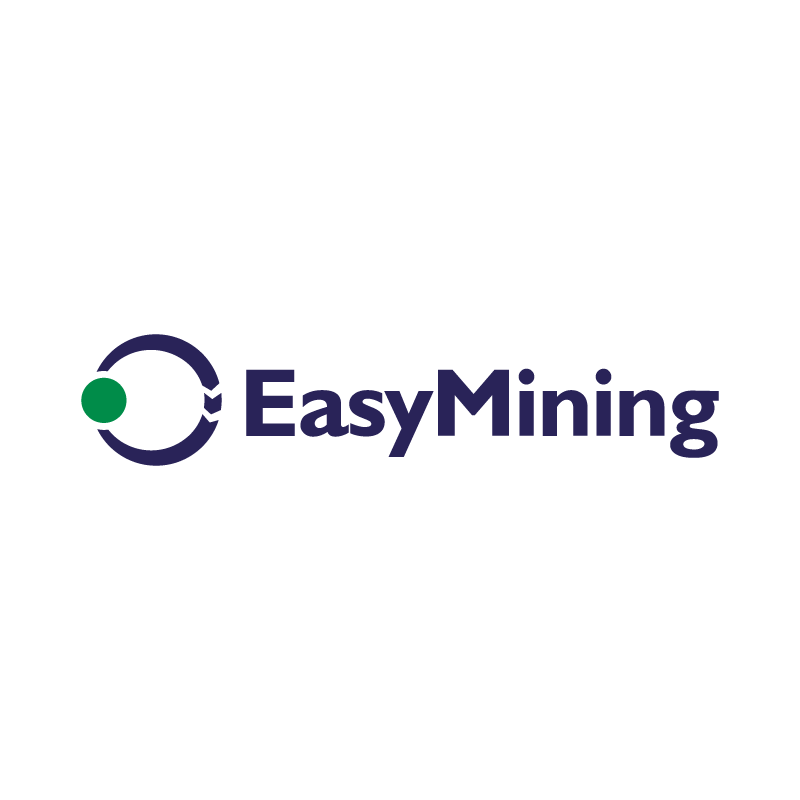 The logo of EasyMining: The name preceded by a ring structure with a green circle as 'diamond element'