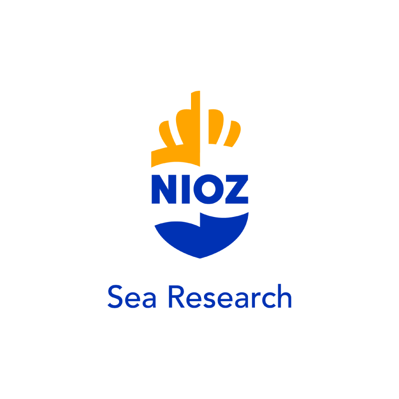 The logo of NIOZ: the name 'NIOZ' written in blue between the blue bottom of a ship and the yellow top of a ship. Beneath the ship there is written 'Sea Research'.