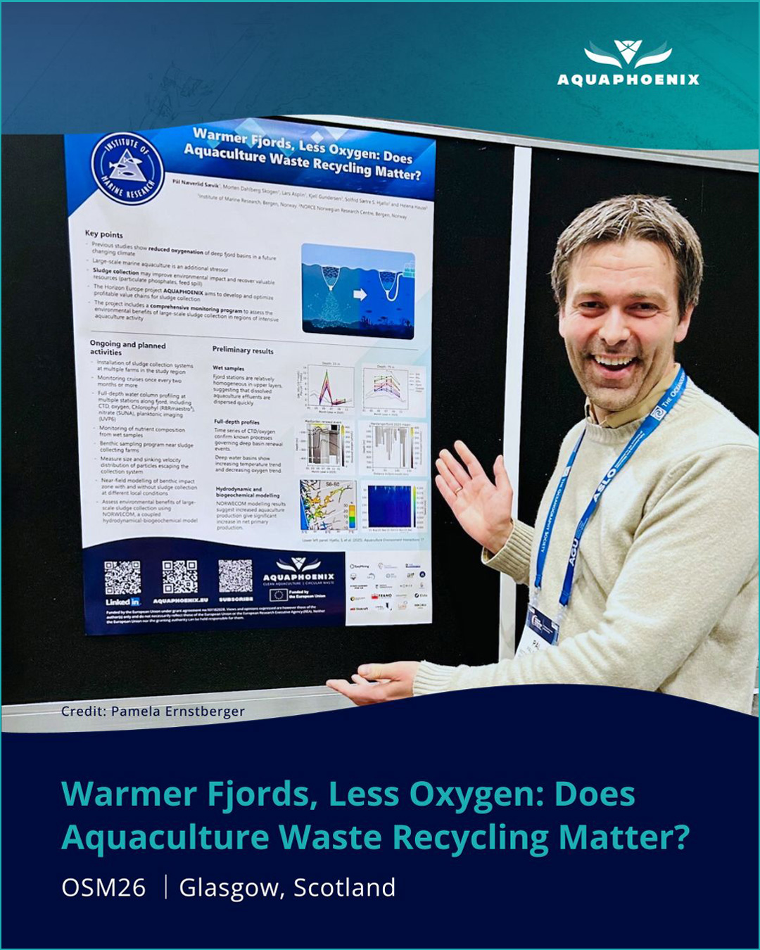A photo from OSM26 showing Pål Næverlid Sævik posing near a scientific poster.
